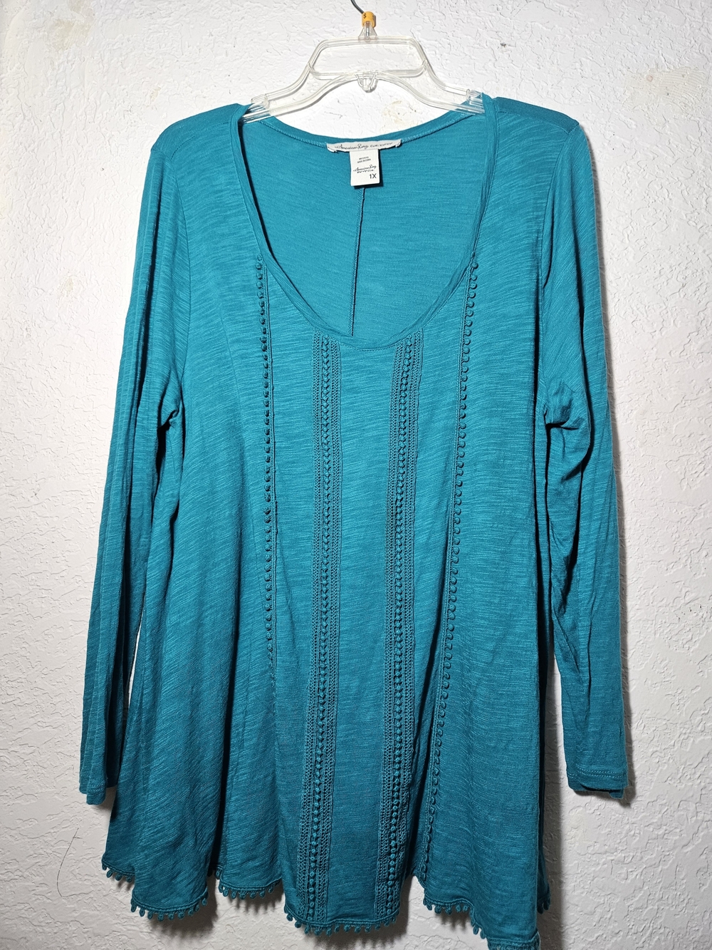 American Rag Teal Long-Sleeve Crochet-Trim Tunic